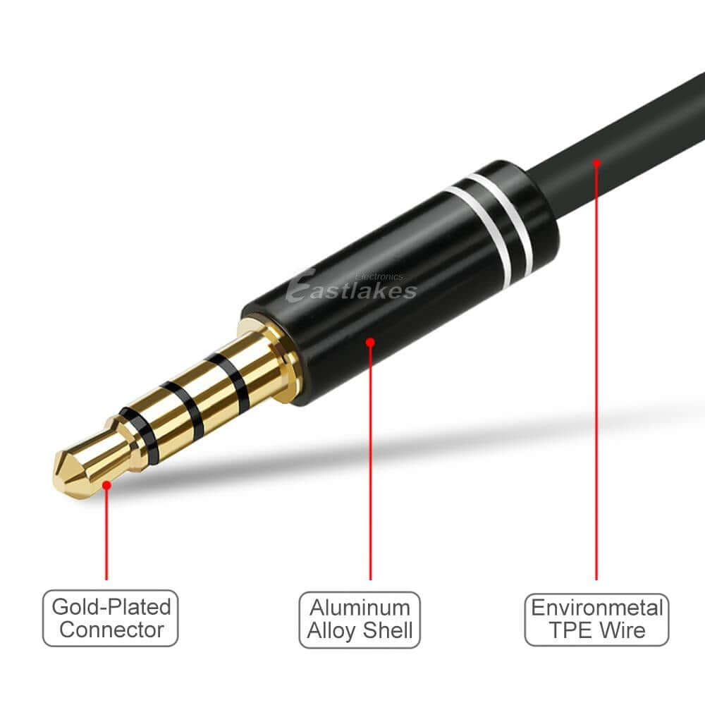 3.5mm AUX Cable Audio MIC Splitter Headphone Earphone Adapter Male to Female - Eastlakes Electronics